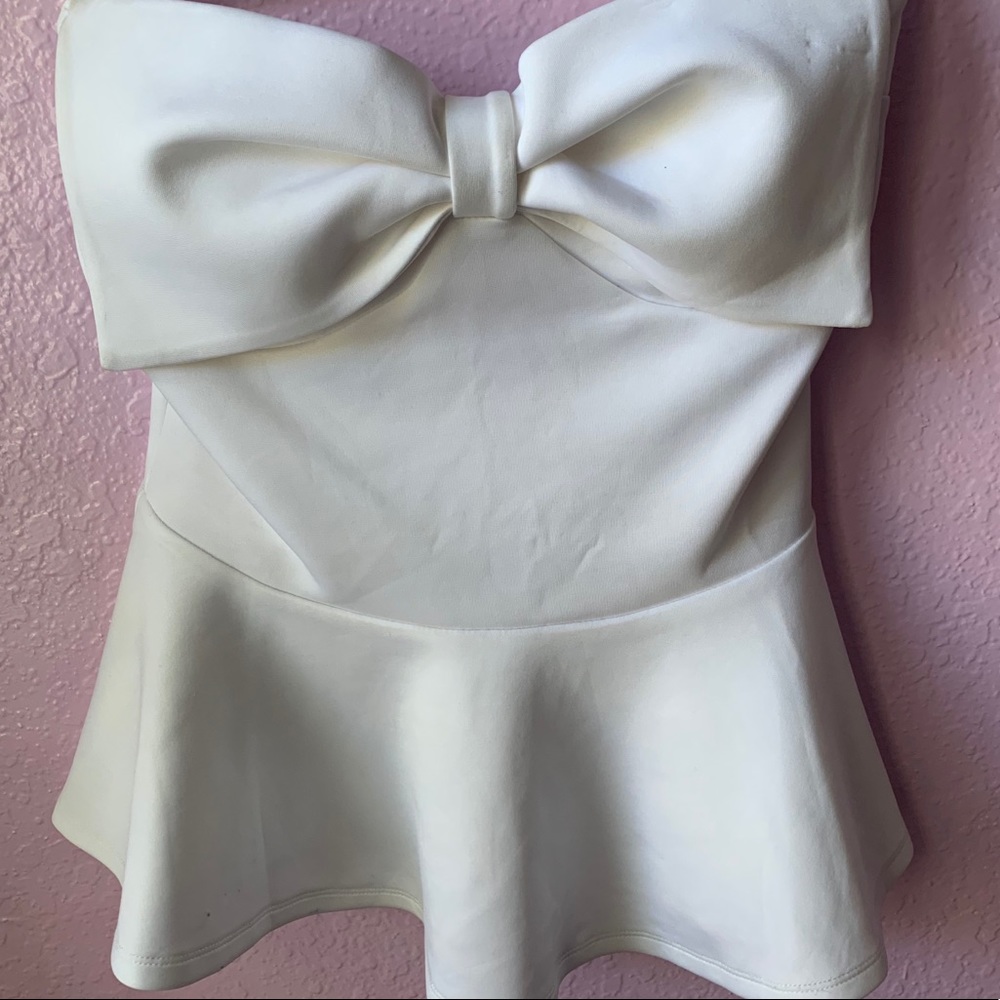 Society Girl White Off the Shoulder Bow Top